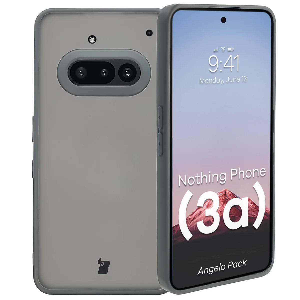 Schutzhülle + gehärtetem Glas für Nothing Phone (3a), Bizon Angelo Pack, Semitransparent mit grauem Rahmen