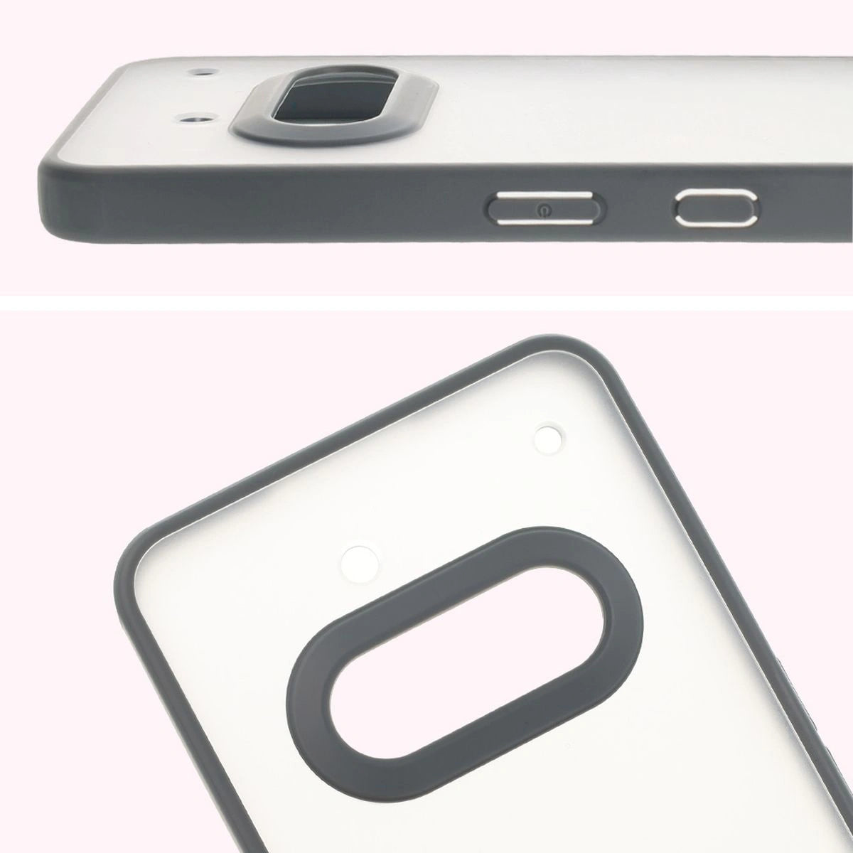 Schutzhülle + gehärtetem Glas für Nothing Phone (3a), Bizon Angelo Pack, Semitransparent mit grauem Rahmen