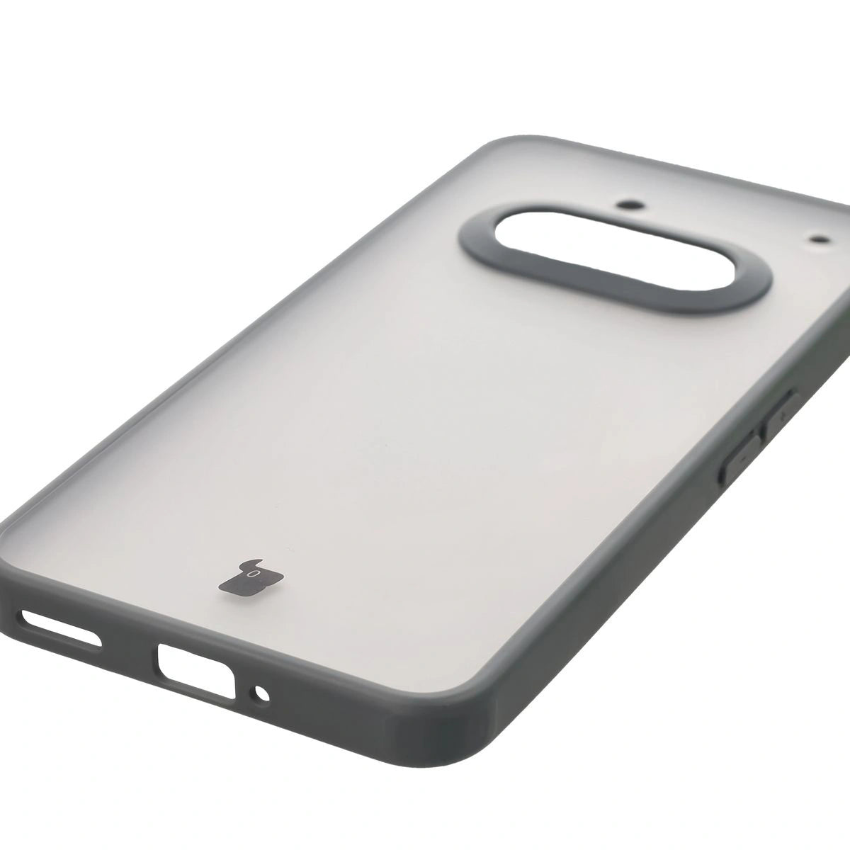 Schutzhülle + gehärtetem Glas für Nothing Phone (3a), Bizon Angelo Pack, Semitransparent mit grauem Rahmen