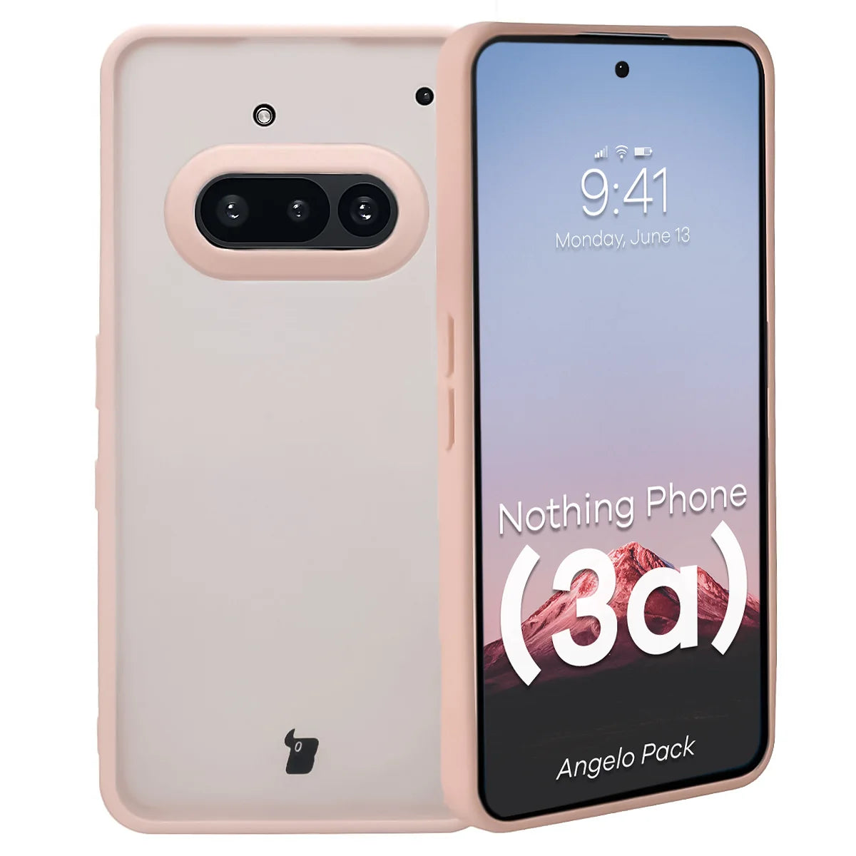Schutzhülle + gehärtetem Glas für Nothing Phone (3a), Bizon Angelo Pack, Semitransparent mit rosem Rahmen
