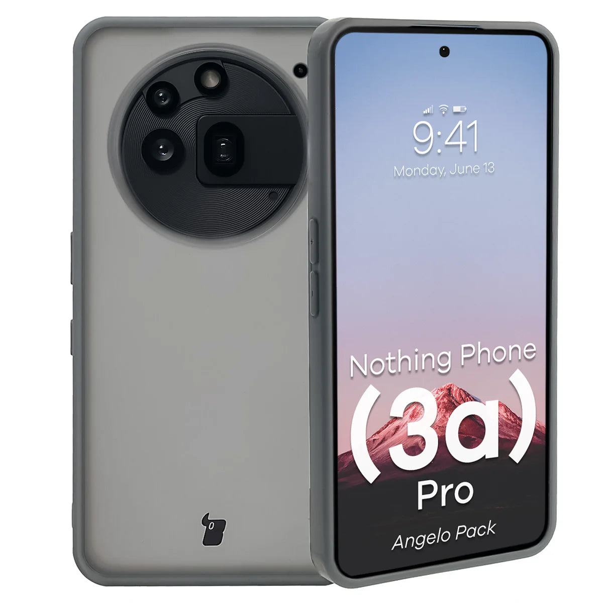 Schutzhülle + gehärtetem Glas für Nothing Phone (3a) Pro, Bizon Angelo Pack, Semitransparent mit grauem Rahmen