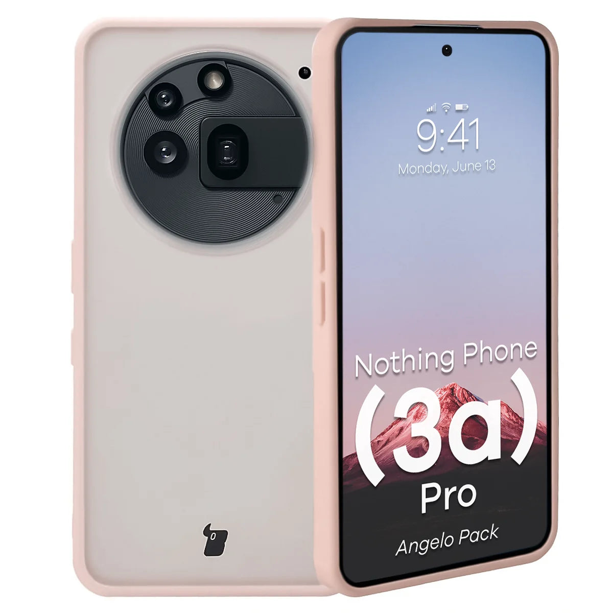 Schutzhülle + gehärtetem Glas für Nothing Phone (3a) Pro, Bizon Angelo Pack, Semitransparent mit rosem Rahmen
