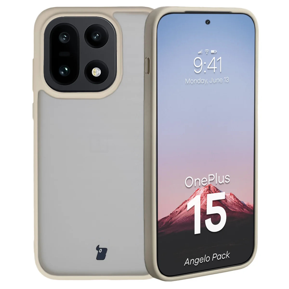 Schutzhülle + gehärtetem Glas für OnePlus 15, Bizon Angelo Pack, Semitransparent mit beigem Rahmen