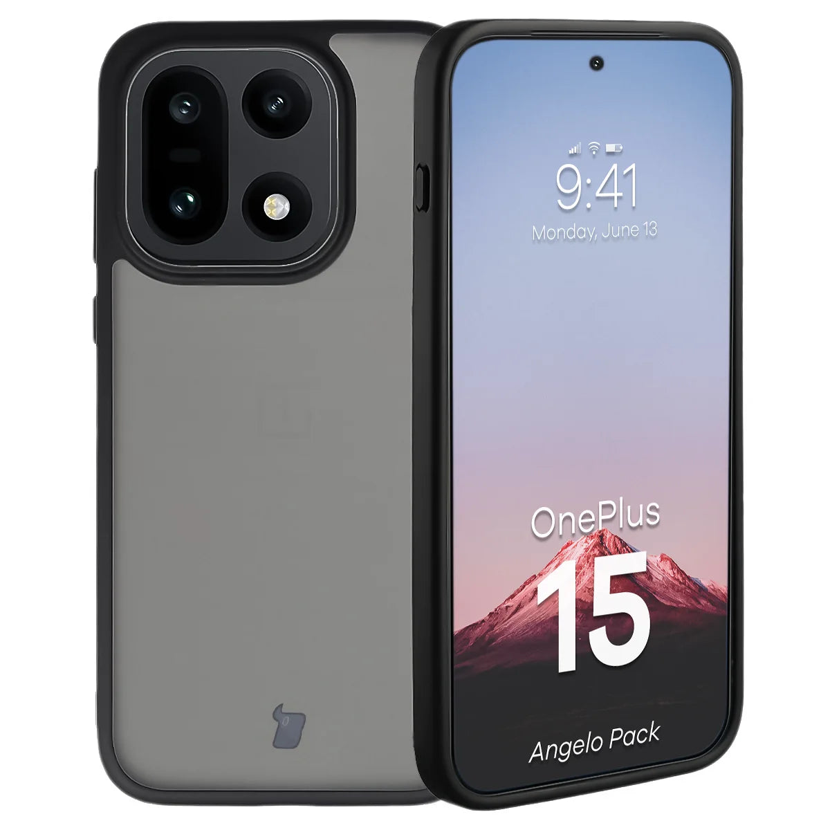Schutzhülle + gehärtetem Glas Bizon Angelo Pack für OnePlus 15, Getönte mit schwarzem Rahmen