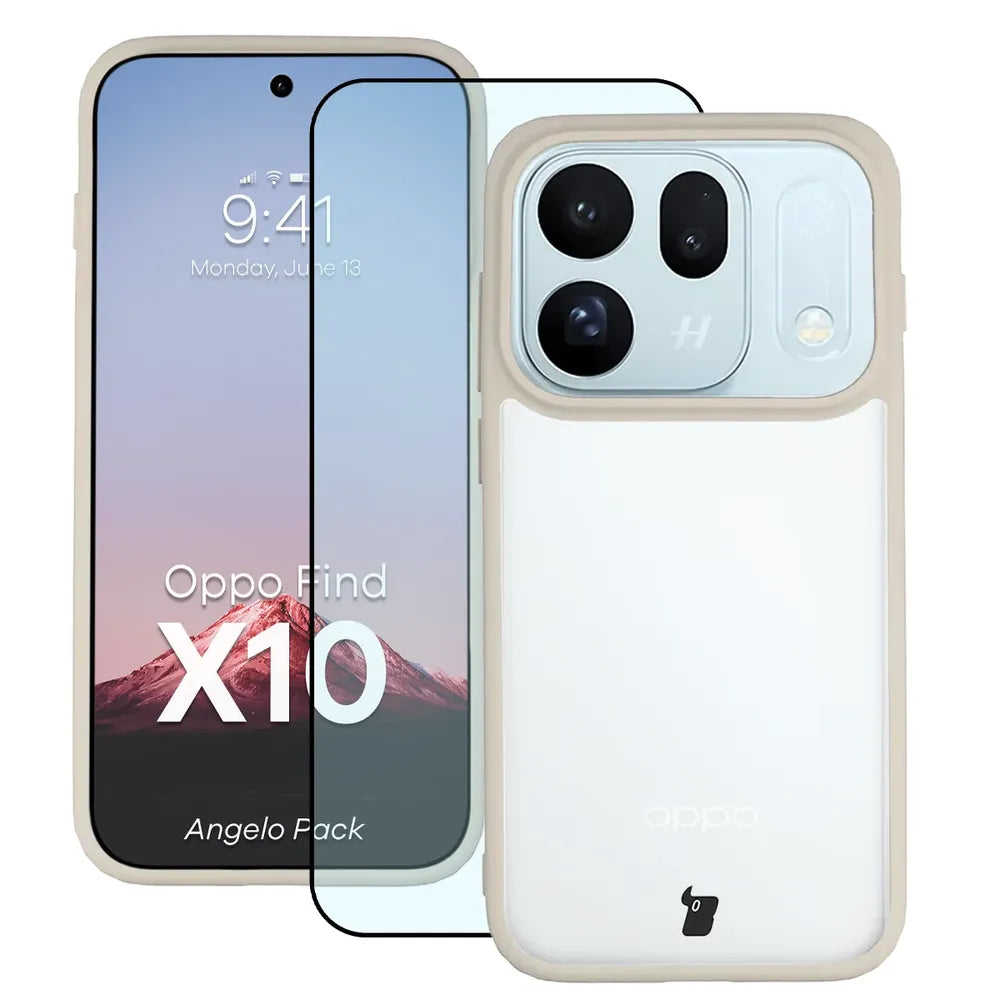 Schutzhülle + gehärtetem Glas für OPPO Find X10, Bizon Angelo Pack, Semitransparent mit beigem Rahmen (1/7)