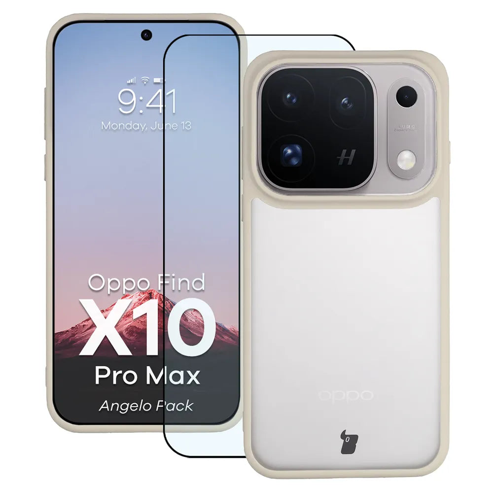 Schutzhülle + gehärtetem Glas für OPPO Find X10 Pro Max, Bizon Angelo Pack, Semitransparent mit beigem Rahmen (1/8)