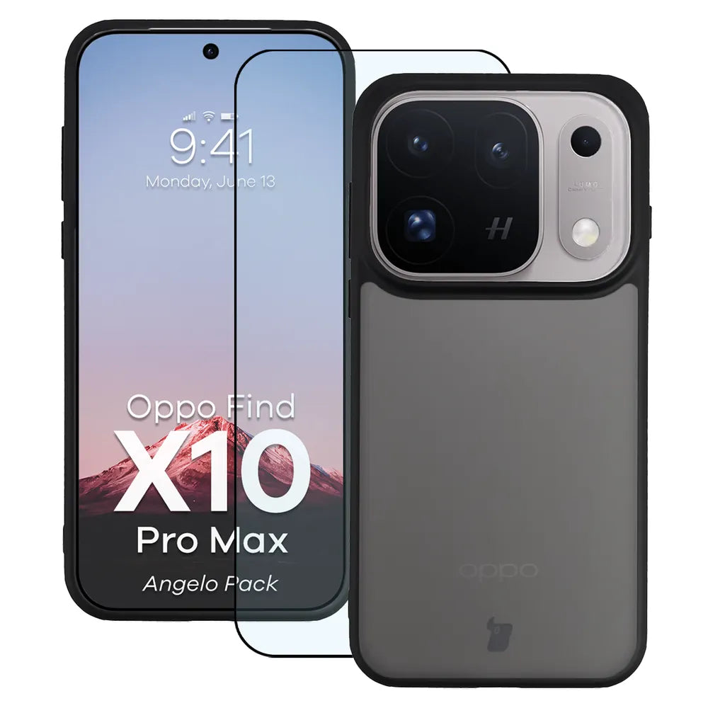 Schutzhülle + gehärtetem Glas für OPPO Find X10 Pro Max, Bizon Angelo Pack, Getönte mit schwarzem Rahmen (1/8)