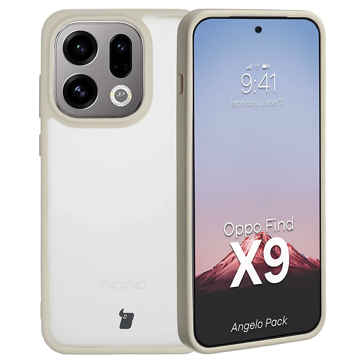 Schutzhülle + gehärtetem Glas für Oppo Find X9, Bizon Angelo Pack, Semitransparent mit beigem Rahmen