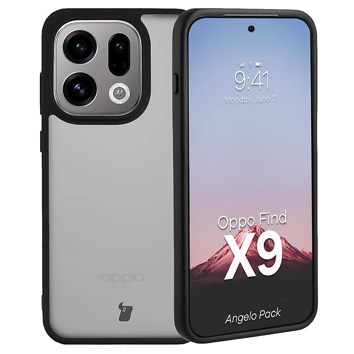 Schutzhülle + gehärtetem Glas Bizon Angelo Pack für Oppo Find X9, Getönte mit schwarzem Rahmen
