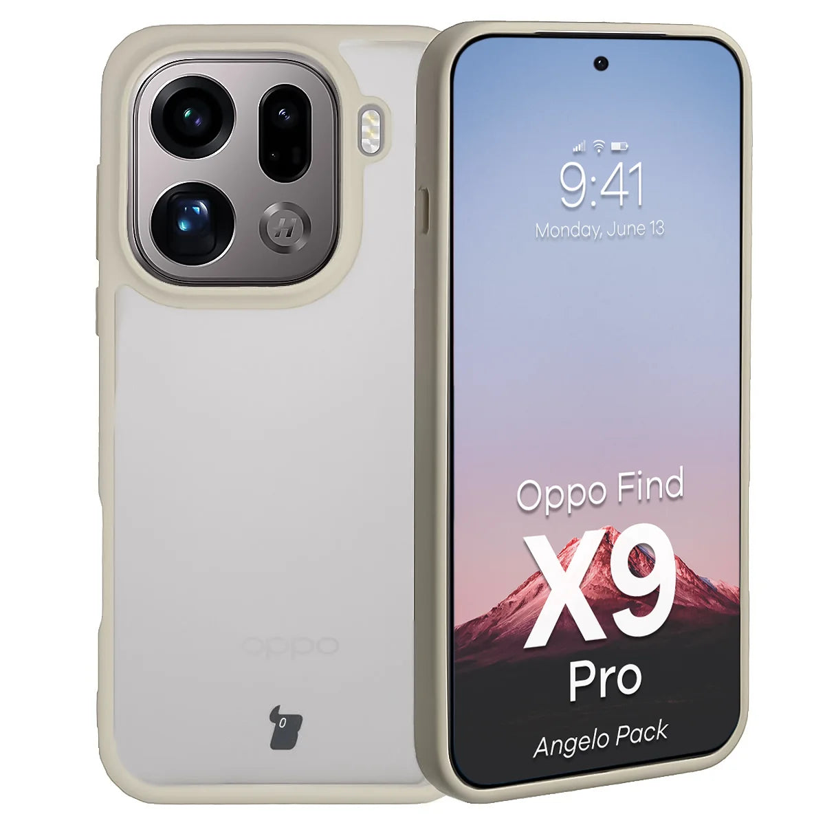 Schutzhülle + gehärtetem Glas für Oppo Find X9 Pro, Bizon Angelo Pack, Semitransparent mit beigem Rahmen