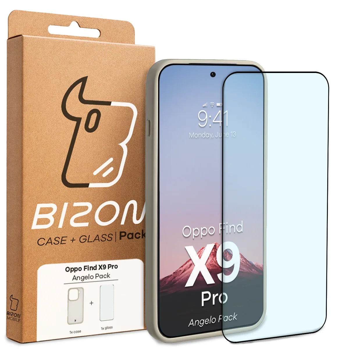 Schutzhülle + gehärtetem Glas für Oppo Find X9 Pro, Bizon Angelo Pack, Semitransparent mit beigem Rahmen
