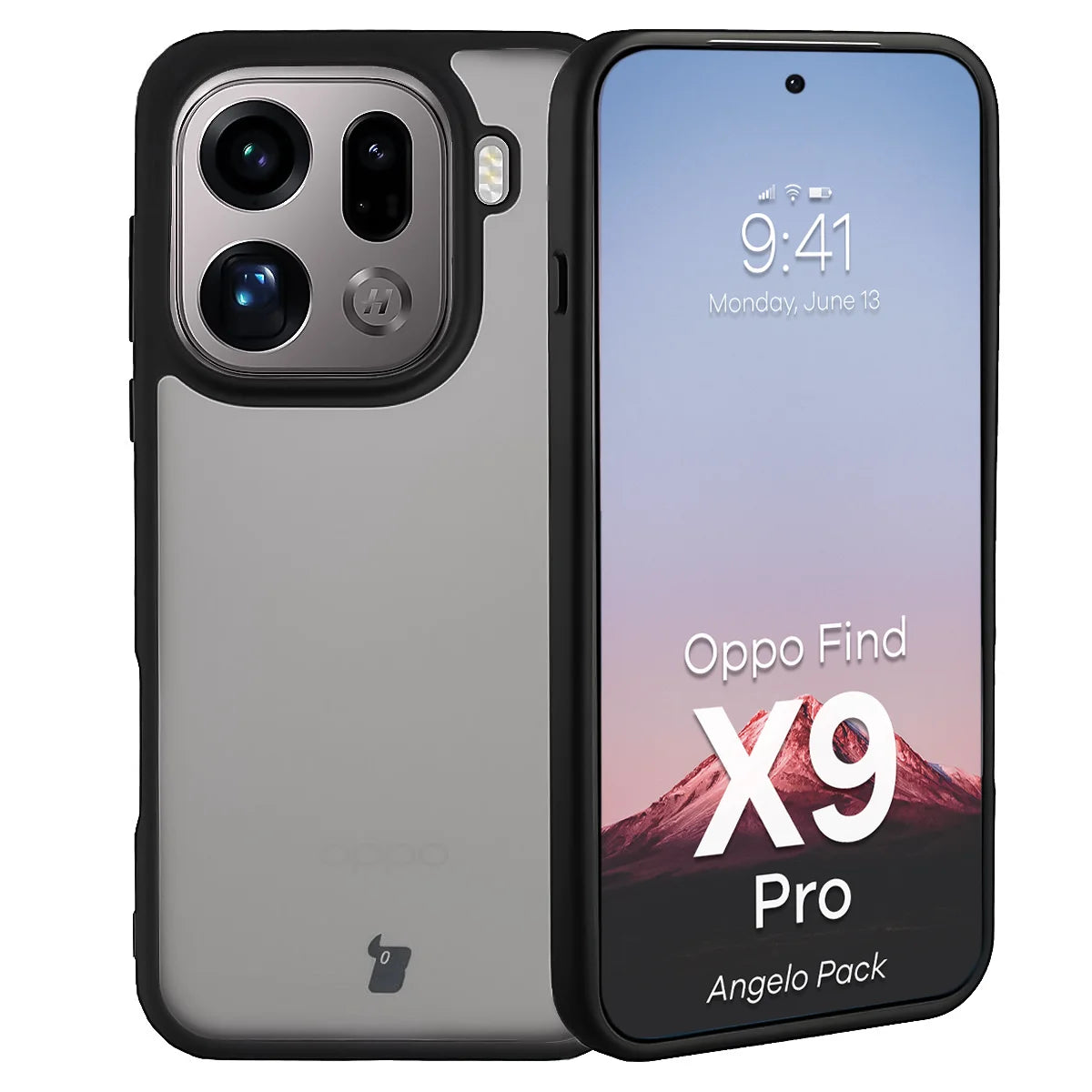 Schutzhülle + gehärtetem Glas für Oppo Find X9 Pro, Bizon Angelo Pack, Getönte mit schwarzem Rahmen