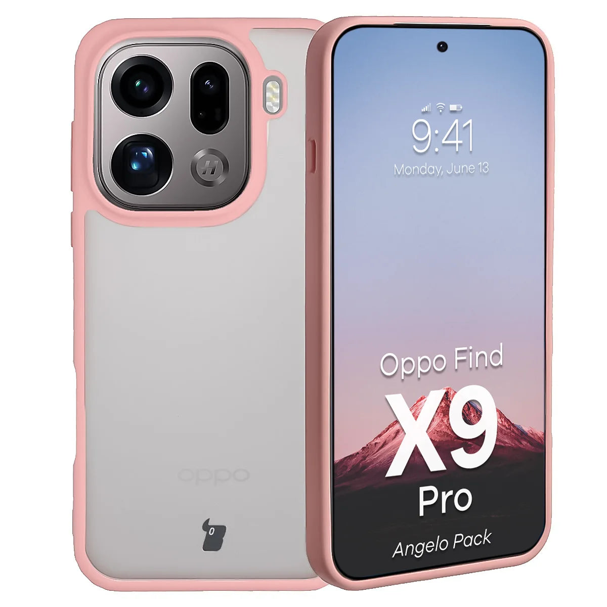 Schutzhülle + gehärtetem Glas für Oppo Find X9 Pro, Bizon Angelo Pack, Semitransparent mit hellrosem Rahmen