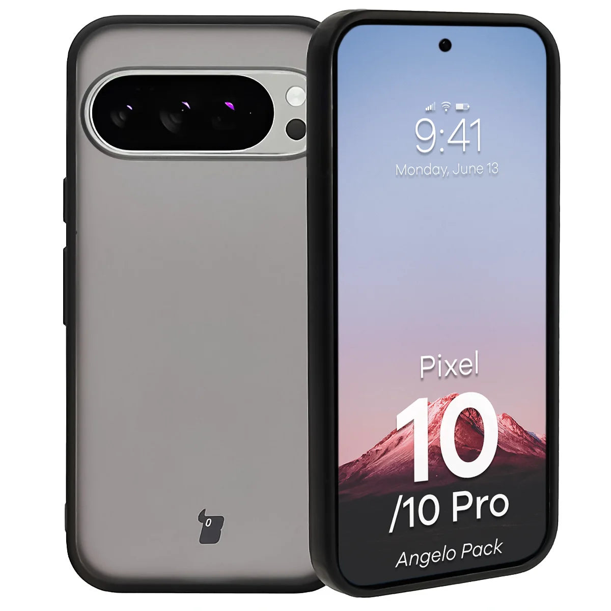 Schutzhülle + gehärtetem Glas für Google Pixel 10 / 10 Pro, Bizon Angelo Pack, Getönte mit schwarzem Rahmen