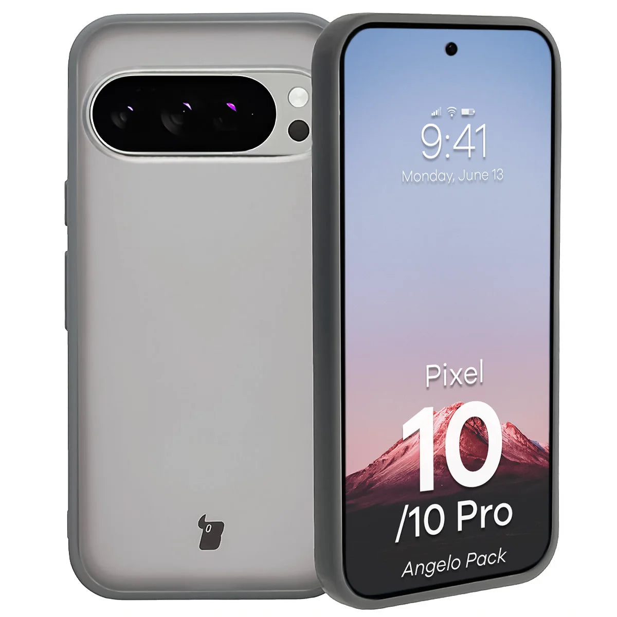 Schutzhülle + gehärtetem Glas für Google Pixel 10 / 10 Pro, Bizon Angelo Pack, Semitransparent mit grauem Rahmen