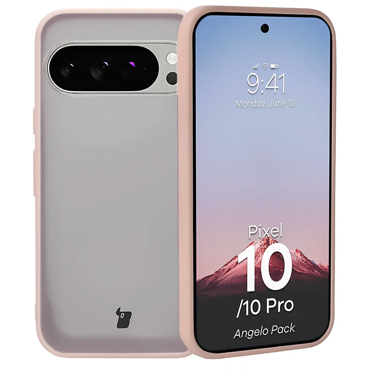 Schutzhülle + gehärtetem Glas für Google Pixel 10 / 10 Pro, Bizon Angelo Pack, Semitransparent mit rosem Rahmen