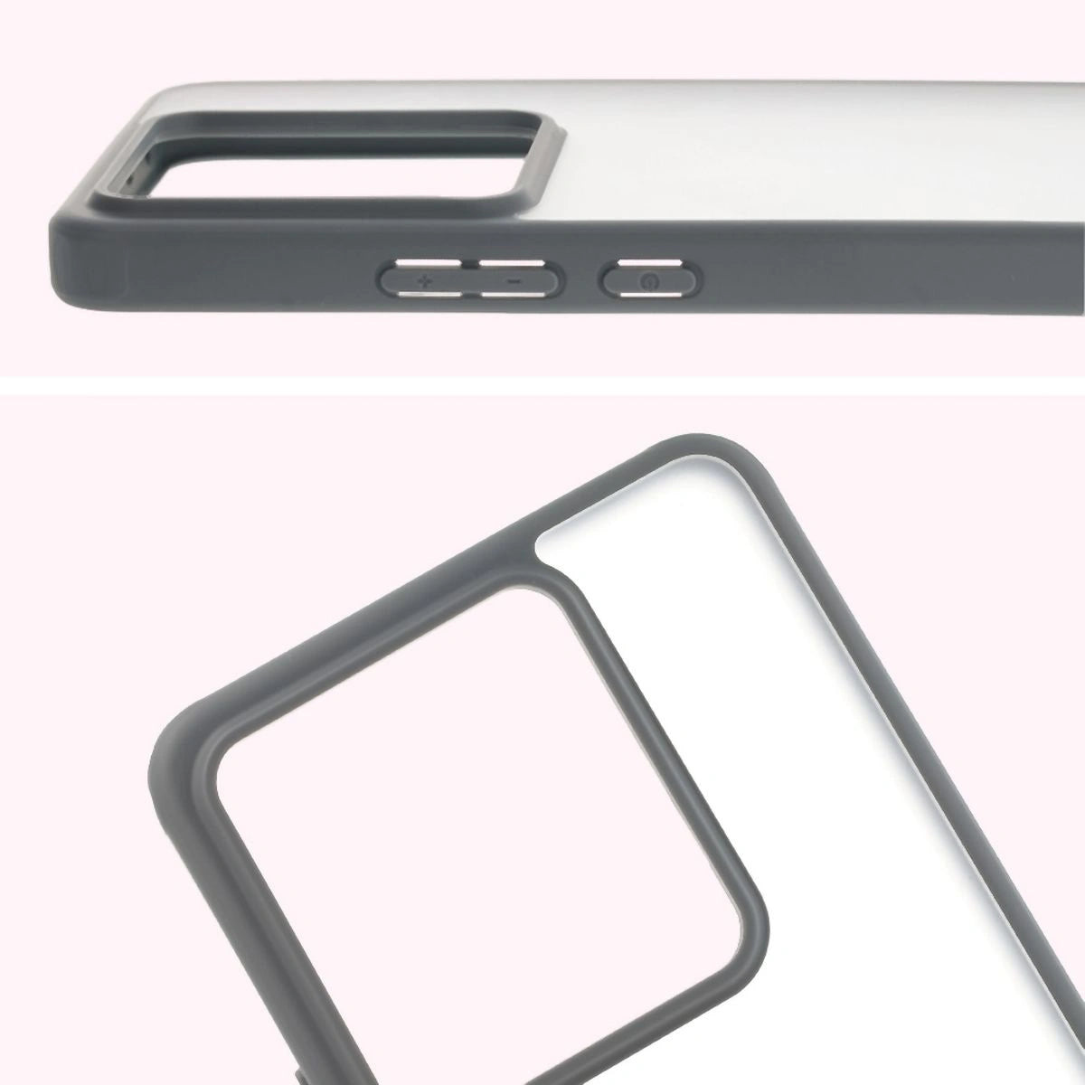 Schutzhülle + gehärtetem Glas für Realme GT 7 / 7T, Bizon Angelo Pack, Semitransparent mit grauem Rahmen