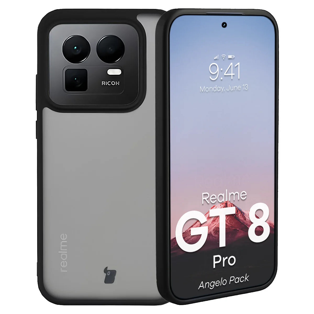 Schutzhülle + gehärtetem Glas für Realme GT 8 Pro, Bizon Angelo Pack, Getönte mit schwarzem Rahmen