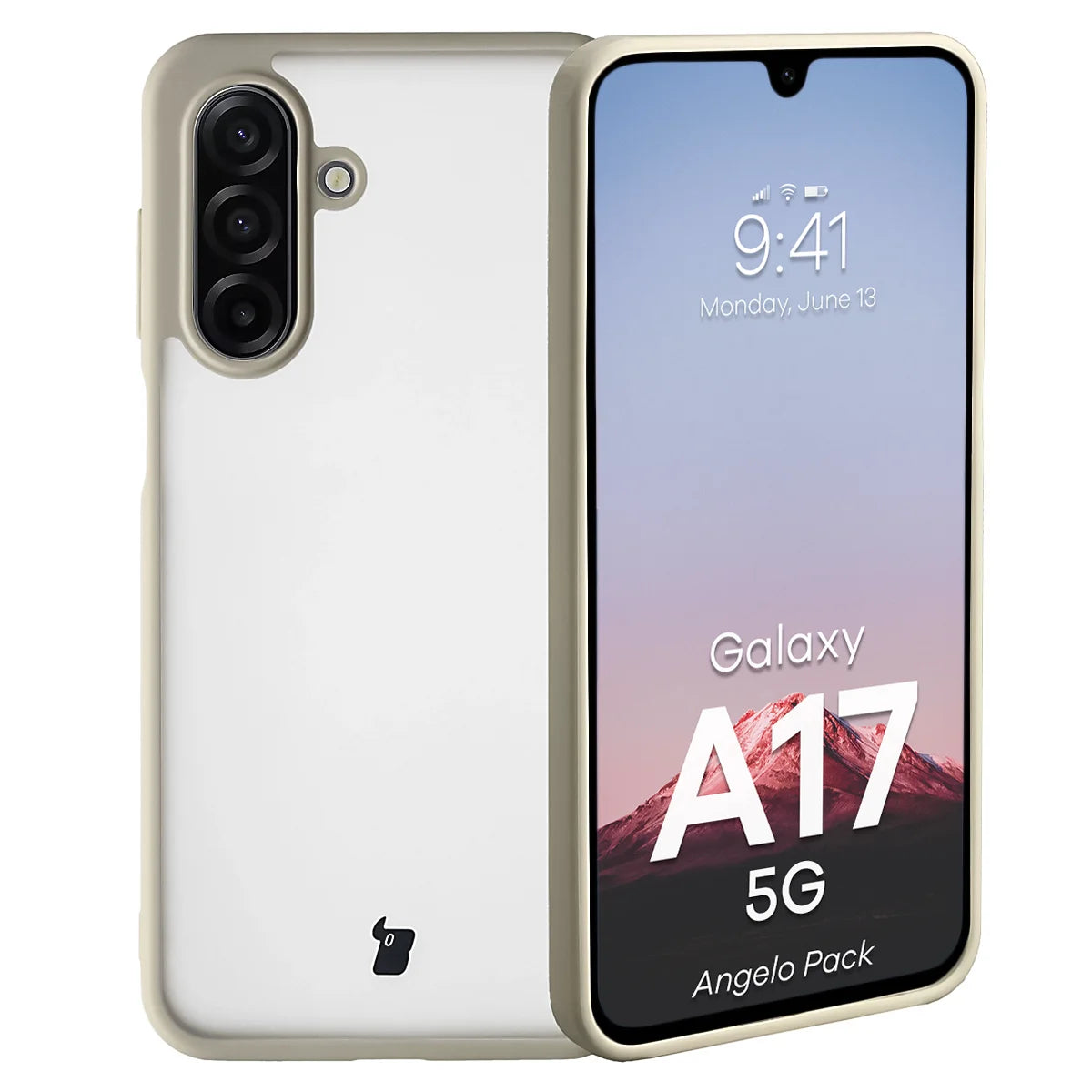 Schutzhülle + gehärtetem Glas für Galaxy A17 5G, Bizon Angelo Pack, Semitransparent mit beigem Rahmen