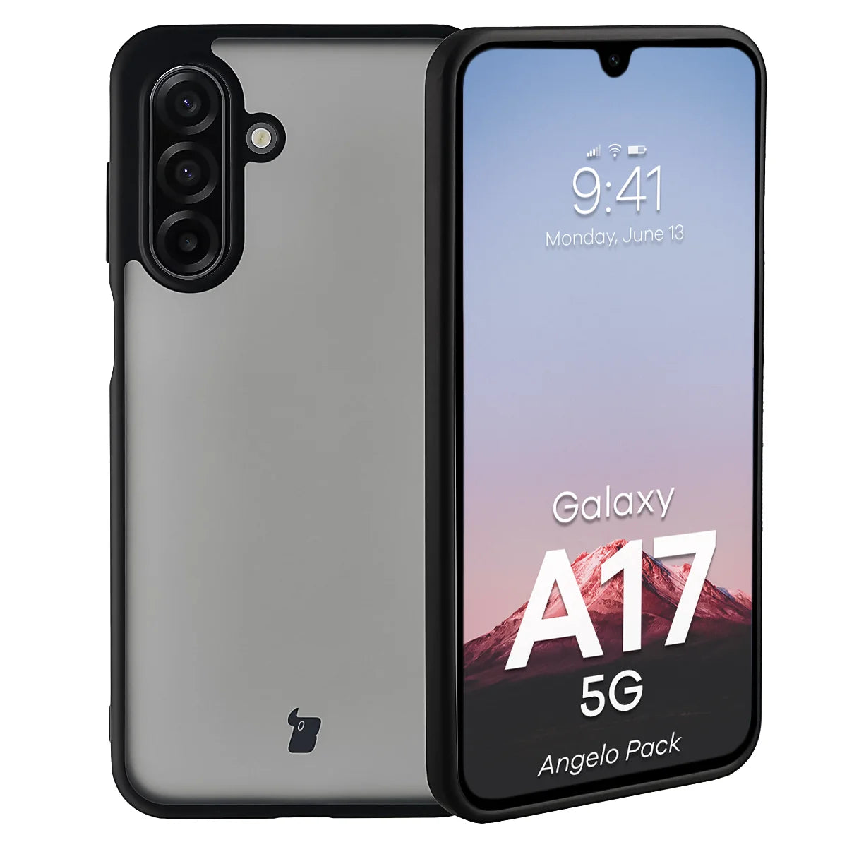 Schutzhülle + gehärtetem Glas für Galaxy A17 5G, Bizon Angelo Pack, Getönte mit schwarzem Rahmen