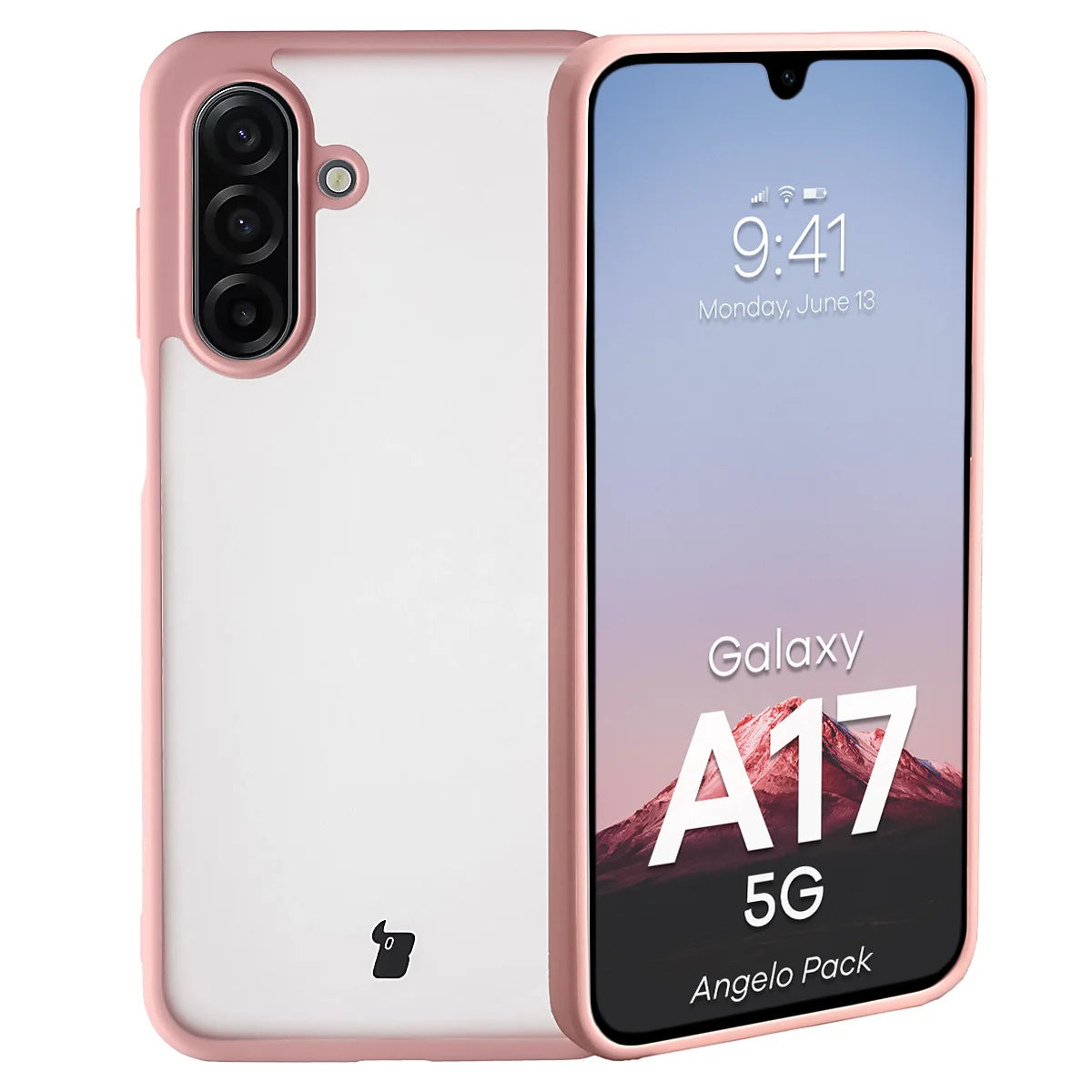 Schutzhülle + gehärtetem Glas Bizon Angelo Pack für Galaxy A17 5G, Semitransparent mit hellrosem Rahmen