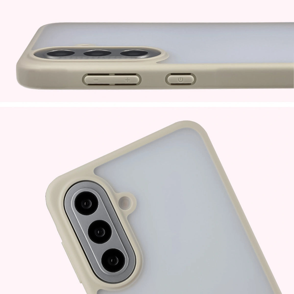 Schutzhülle + gehärtetem Glas für Galaxy A57 5G, Bizon Angelo Pack, Semitransparent mit beigem Rahmen