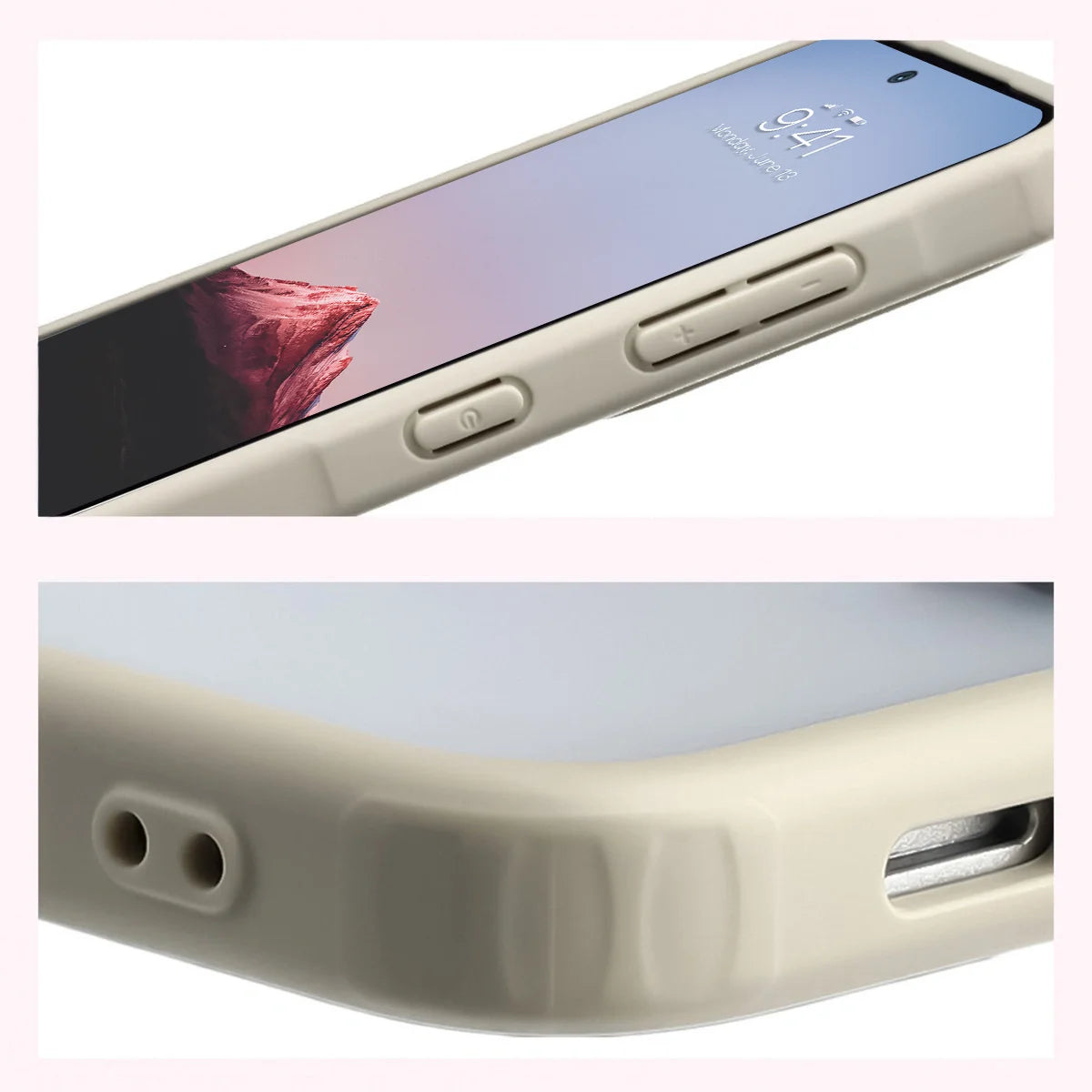 Schutzhülle + gehärtetem Glas für Galaxy A57 5G, Bizon Angelo Pack, Semitransparent mit beigem Rahmen