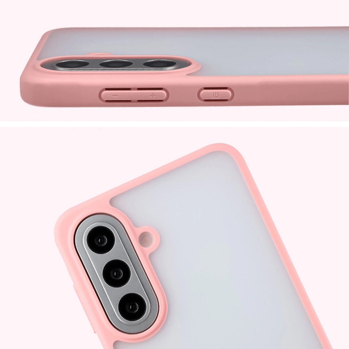 Schutzhülle + gehärtetem Glas für Galaxy A57 5G, Bizon Angelo Pack, Semitransparent mit hellrosem Rahmen