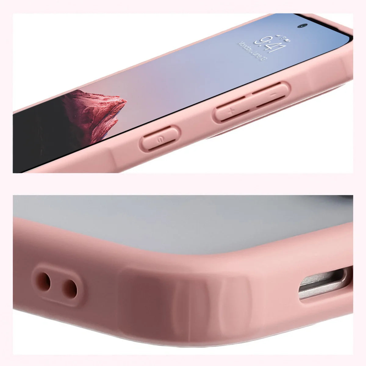 Schutzhülle + gehärtetem Glas für Galaxy A57 5G, Bizon Angelo Pack, Semitransparent mit hellrosem Rahmen
