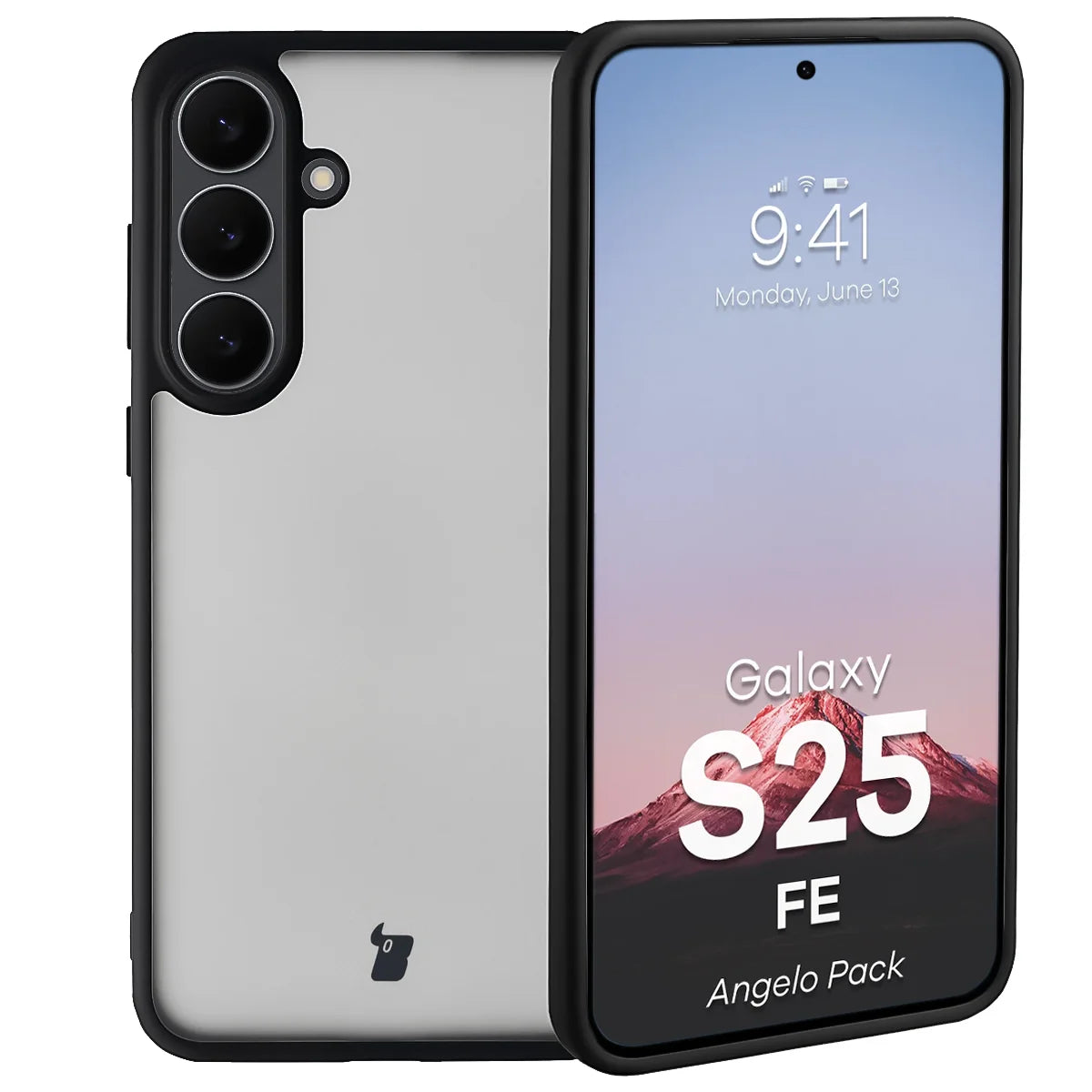 Schutzhülle + gehärtetem Glas für Galaxy S25 FE, Bizon Angelo Pack, Getönte mit schwarzem Rahmen