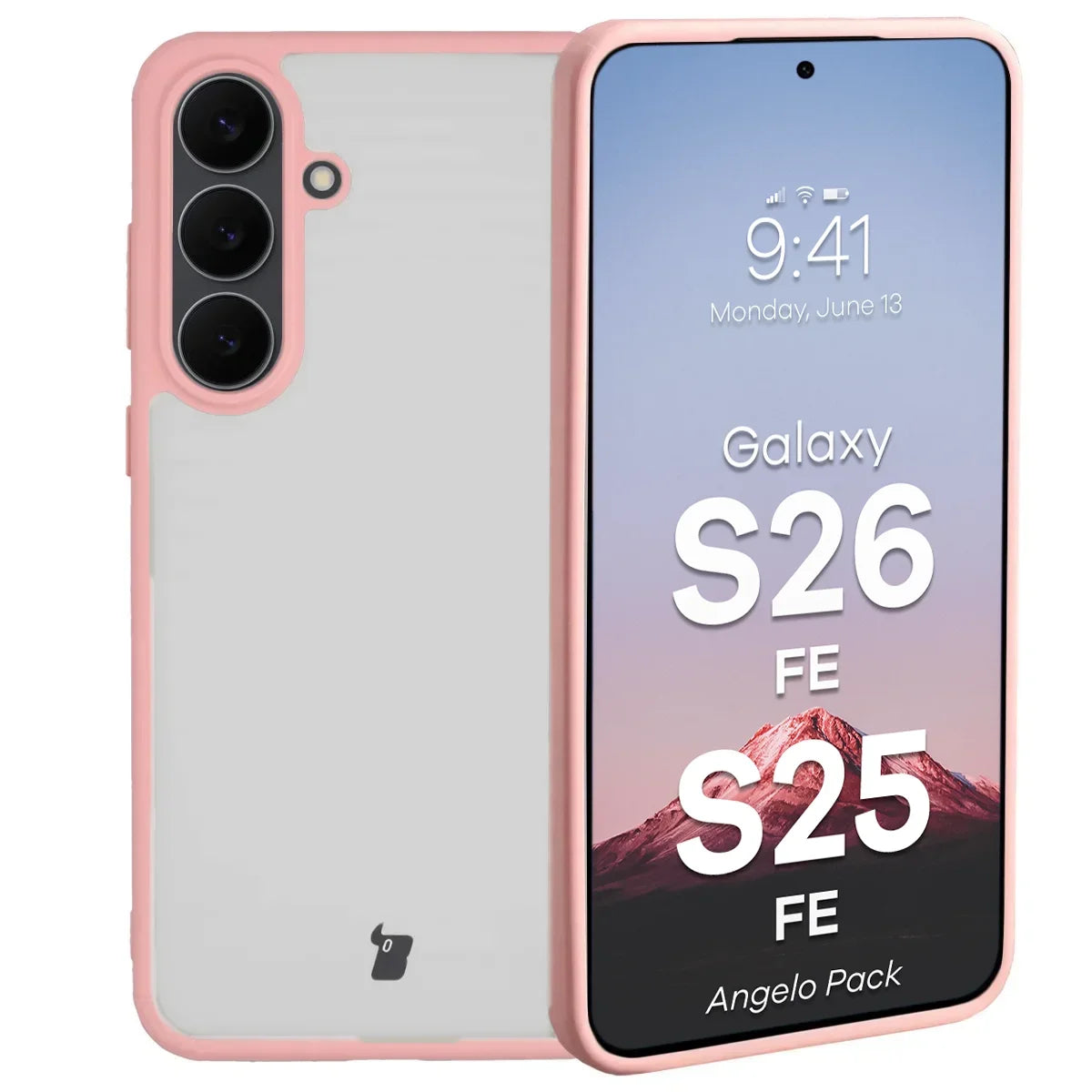 Schutzhülle + gehärtetem Glas für Galaxy S26 FE / S25 FE, Bizon Angelo Pack, Semitransparent mit hellrosem Rahmen (3/8)
