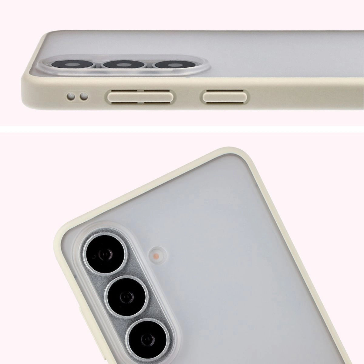 Schutzhülle + gehärtetem Glas Bizon Angelo Pack für Galaxy S26, Semitransparent mit beigem Rahmen