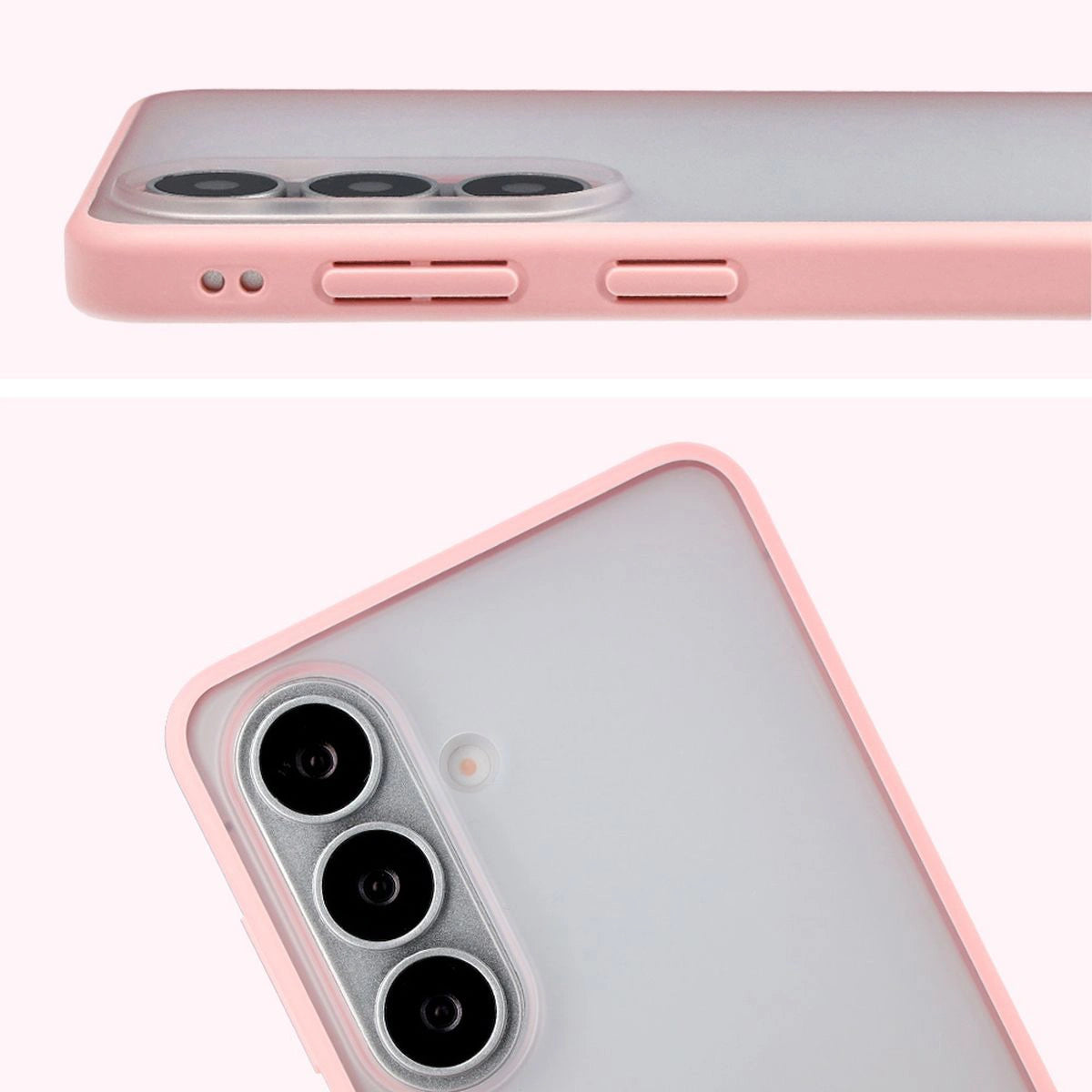 Schutzhülle + gehärtetem Glas Bizon Angelo Pack für Galaxy S26, Semitransparent mit hellrosem Rahmen
