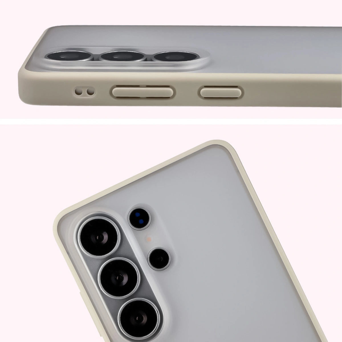 Schutzhülle + gehärtetem Glas für Galaxy S26 Ultra, Bizon Angelo Pack, Semitransparent mit beigem Rahmen
