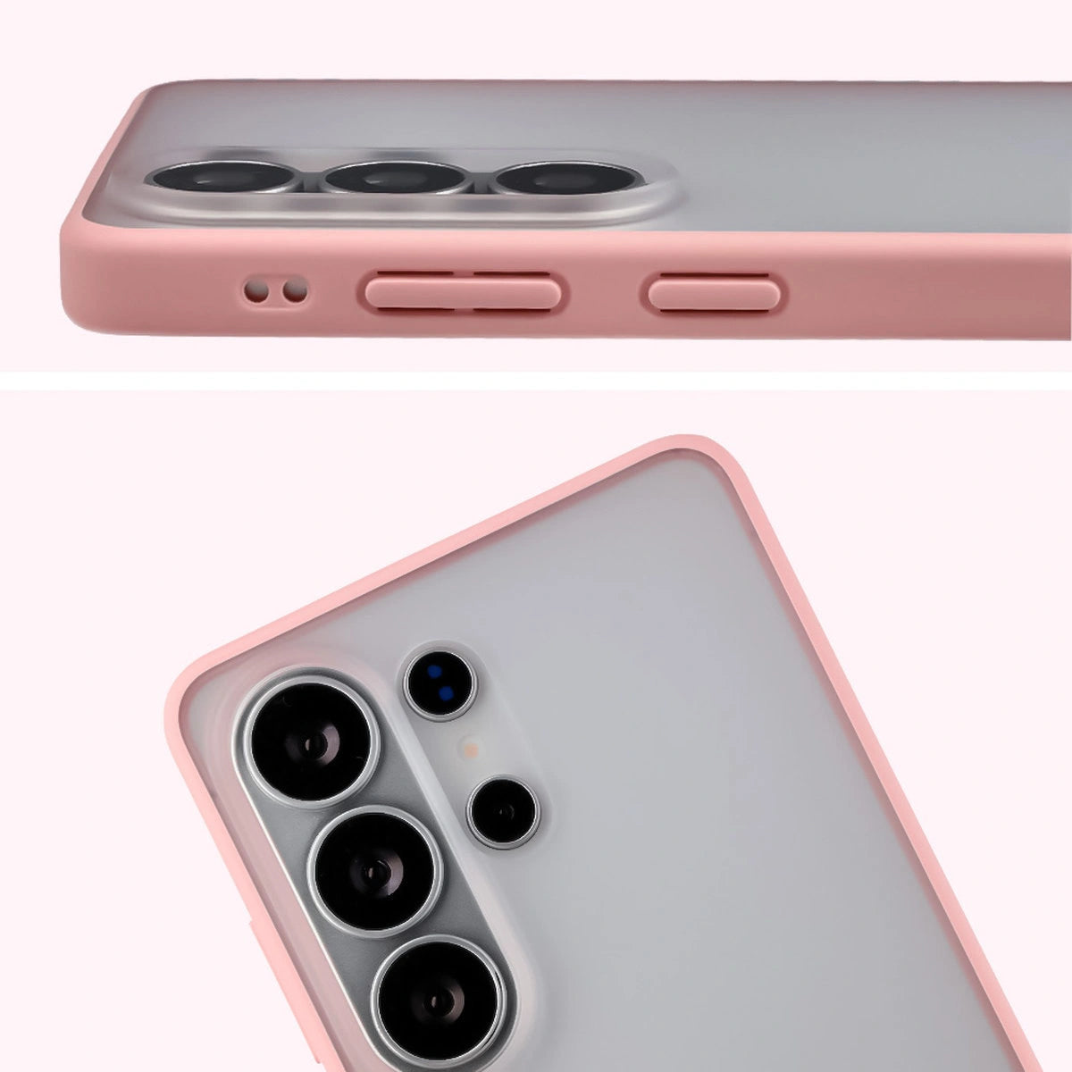 Schutzhülle + gehärtetem Glas für Galaxy S26 Ultra, Bizon Angelo Pack, Semitransparent mit hellrosem Rahmen