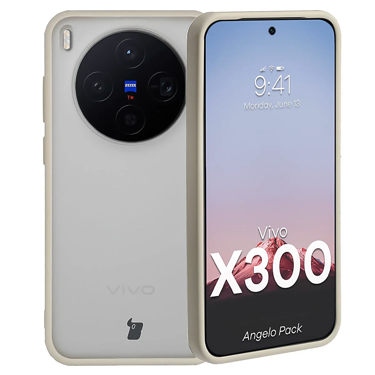 Schutzhülle + gehärtetem Glas für Vivo X300, Bizon Angelo Pack, Semitransparent mit beigem Rahmen