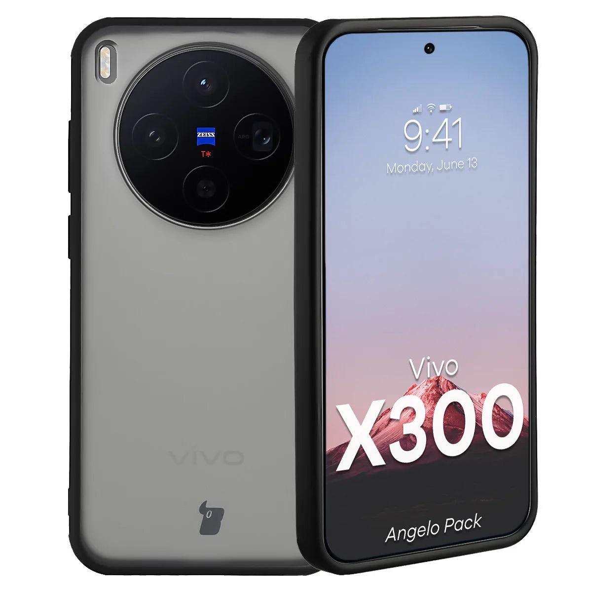 Schutzhülle + gehärtetem Glas für Vivo X300, Bizon Angelo Pack, Getönte mit schwarzem Rahmen