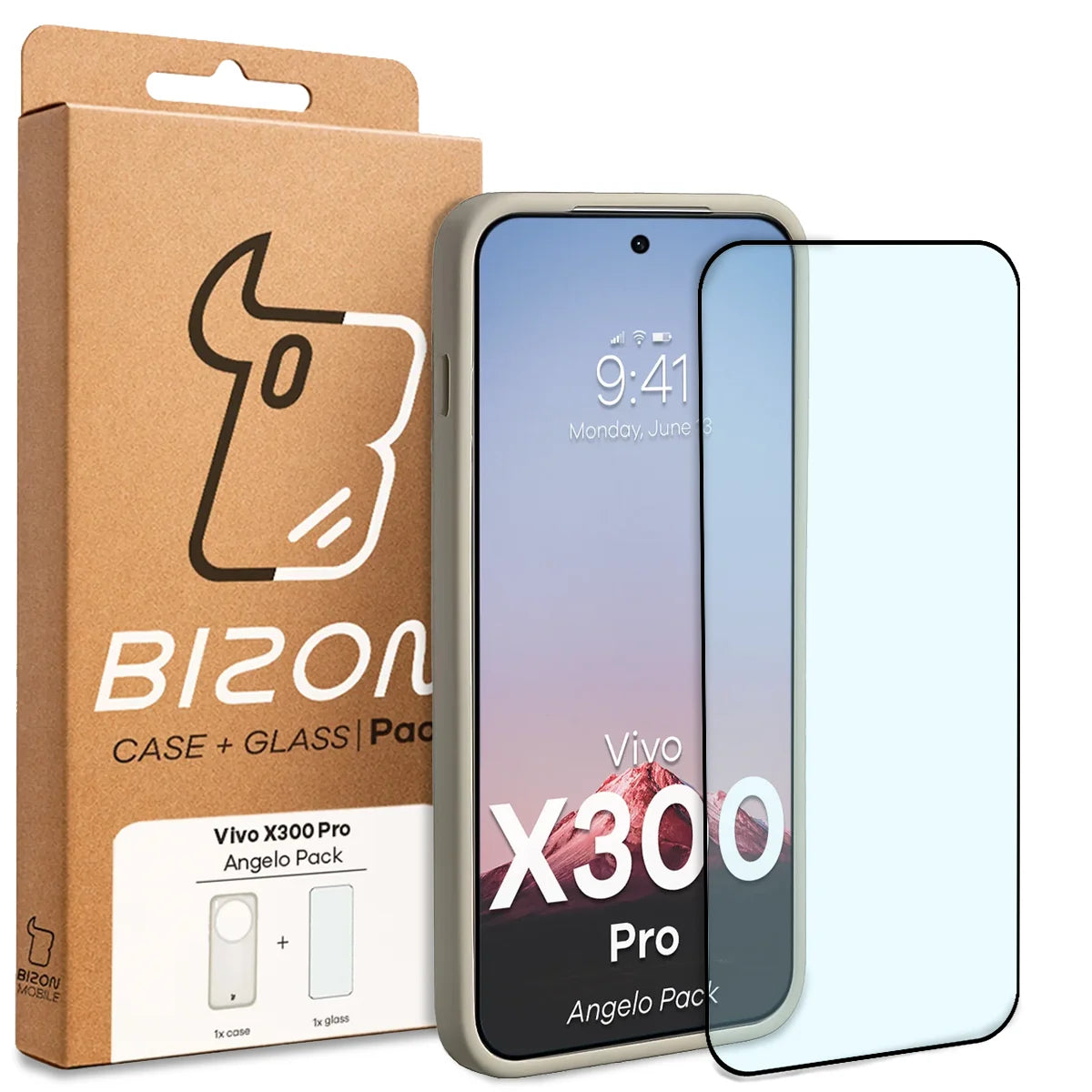 Schutzhülle + gehärtetem Glas für Vivo X300 Pro, Bizon Angelo Pack, Semitransparent mit beigem Rahmen