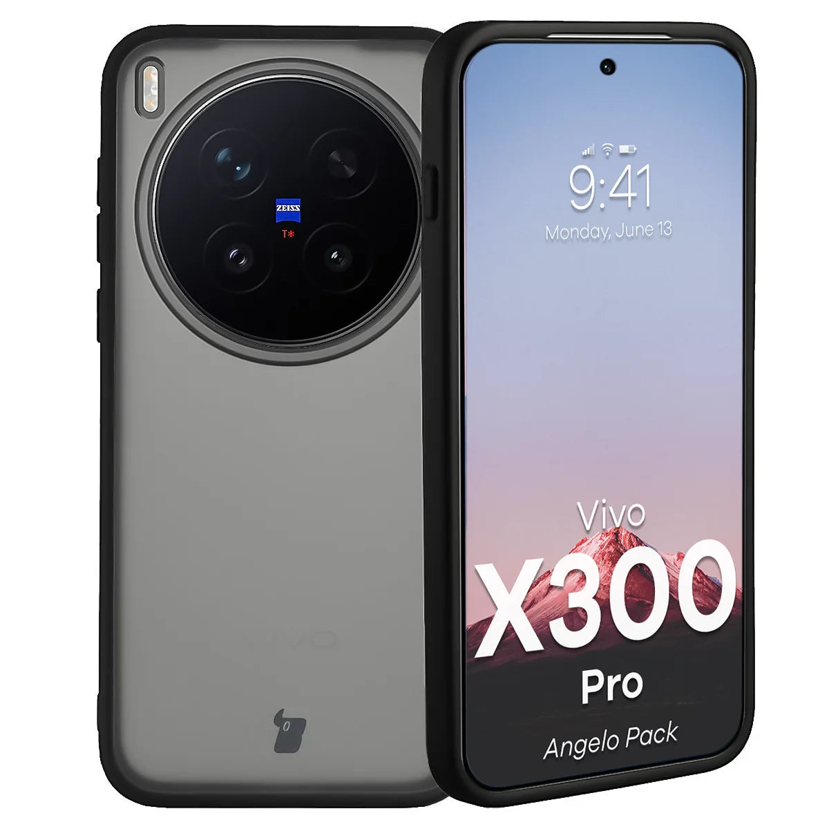 Schutzhülle + gehärtetem Glas für Vivo X300 Pro, Bizon Angelo Pack, Getönte mit schwarzem Rahmen