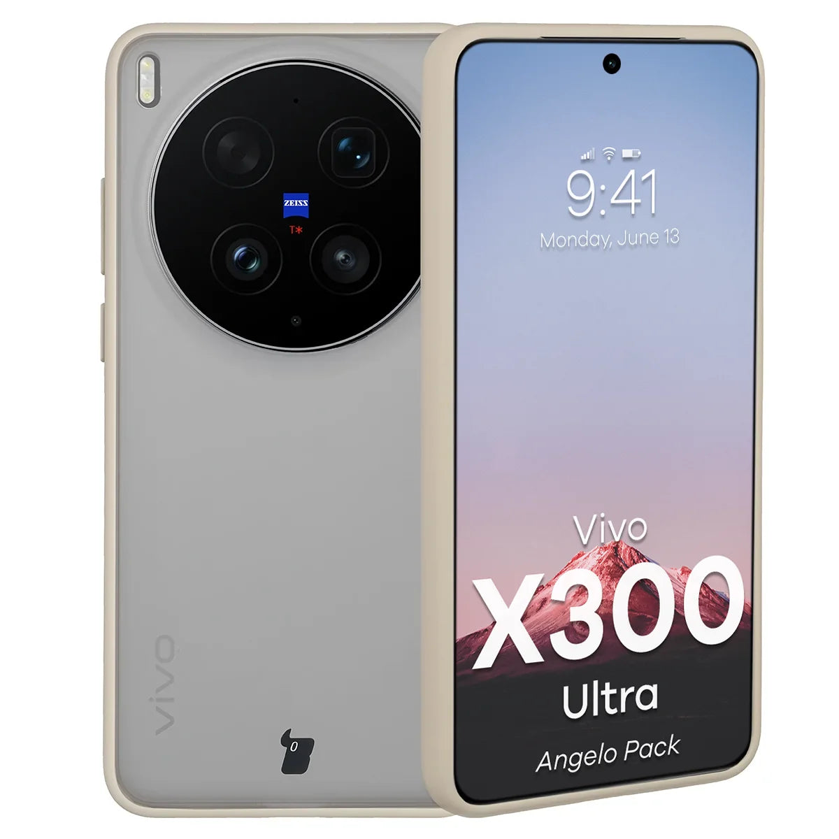 Schutzhülle + gehärtetem Glas für Vivo X300 Ultra, Bizon Angelo Pack, Semitransparent mit beigem Rahmen