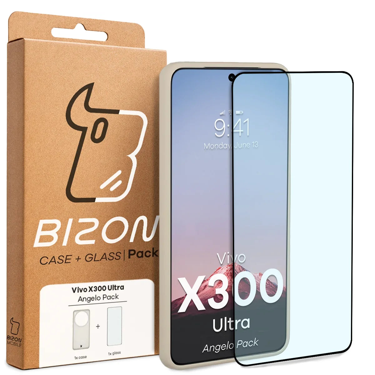 Schutzhülle + gehärtetem Glas für Vivo X300 Ultra, Bizon Angelo Pack, Semitransparent mit beigem Rahmen