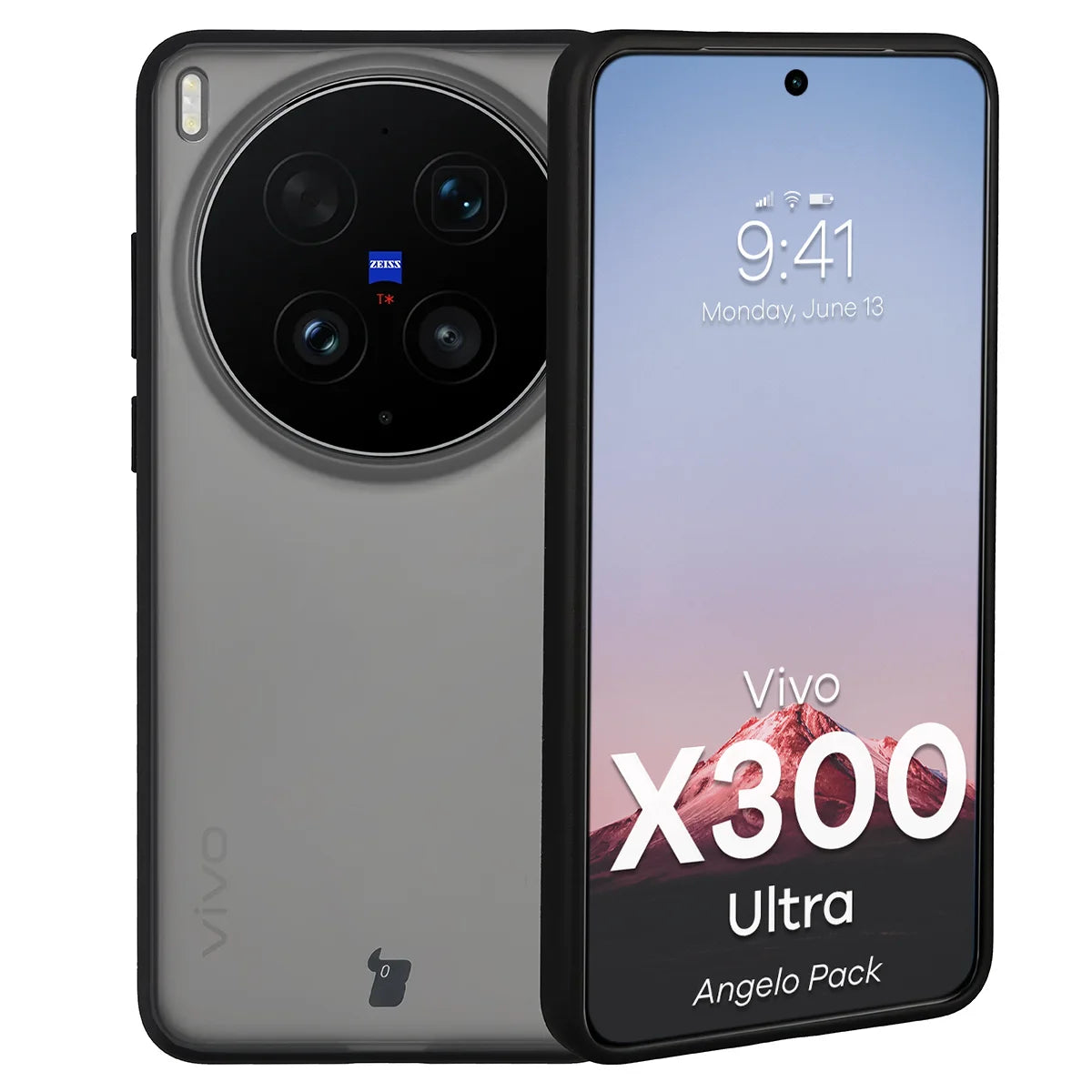 Schutzhülle + gehärtetem Glas für Vivo X300 Ultra, Bizon Angelo Pack, Getönte mit schwarzem Rahmen