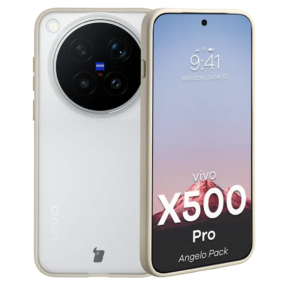 Schutzhülle + gehärtetem Glas für Vivo X500 Pro, Bizon Angelo Pack, Semitransparent mit beigem Rahmen (3/8)