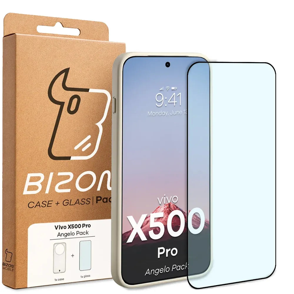 Schutzhülle + gehärtetem Glas für Vivo X500 Pro, Bizon Angelo Pack, Semitransparent mit beigem Rahmen (8/8)
