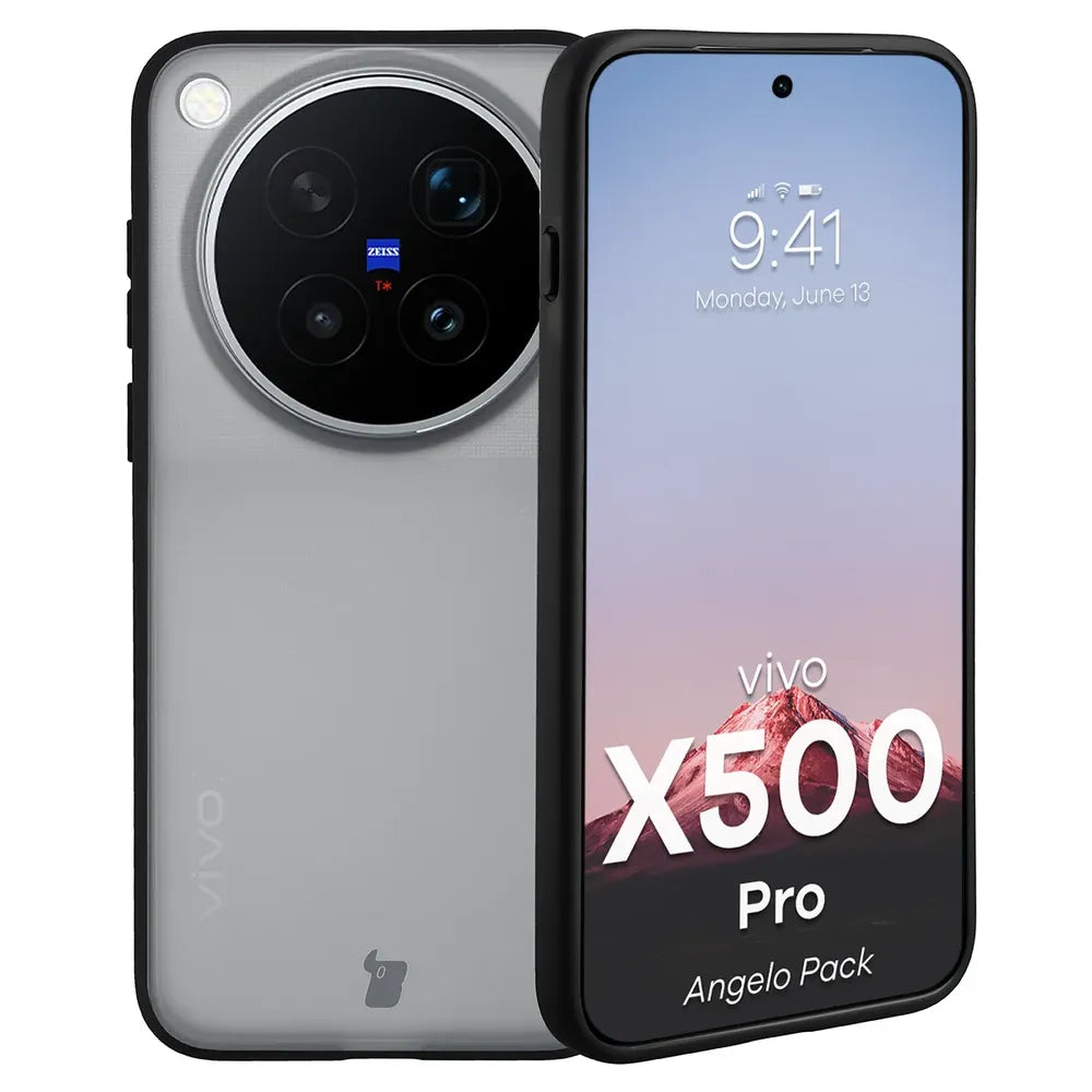 Schutzhülle + gehärtetem Glas für Vivo X500 Pro, Bizon Angelo Pack, Getönte mit schwarzem Rahmen (3/8)