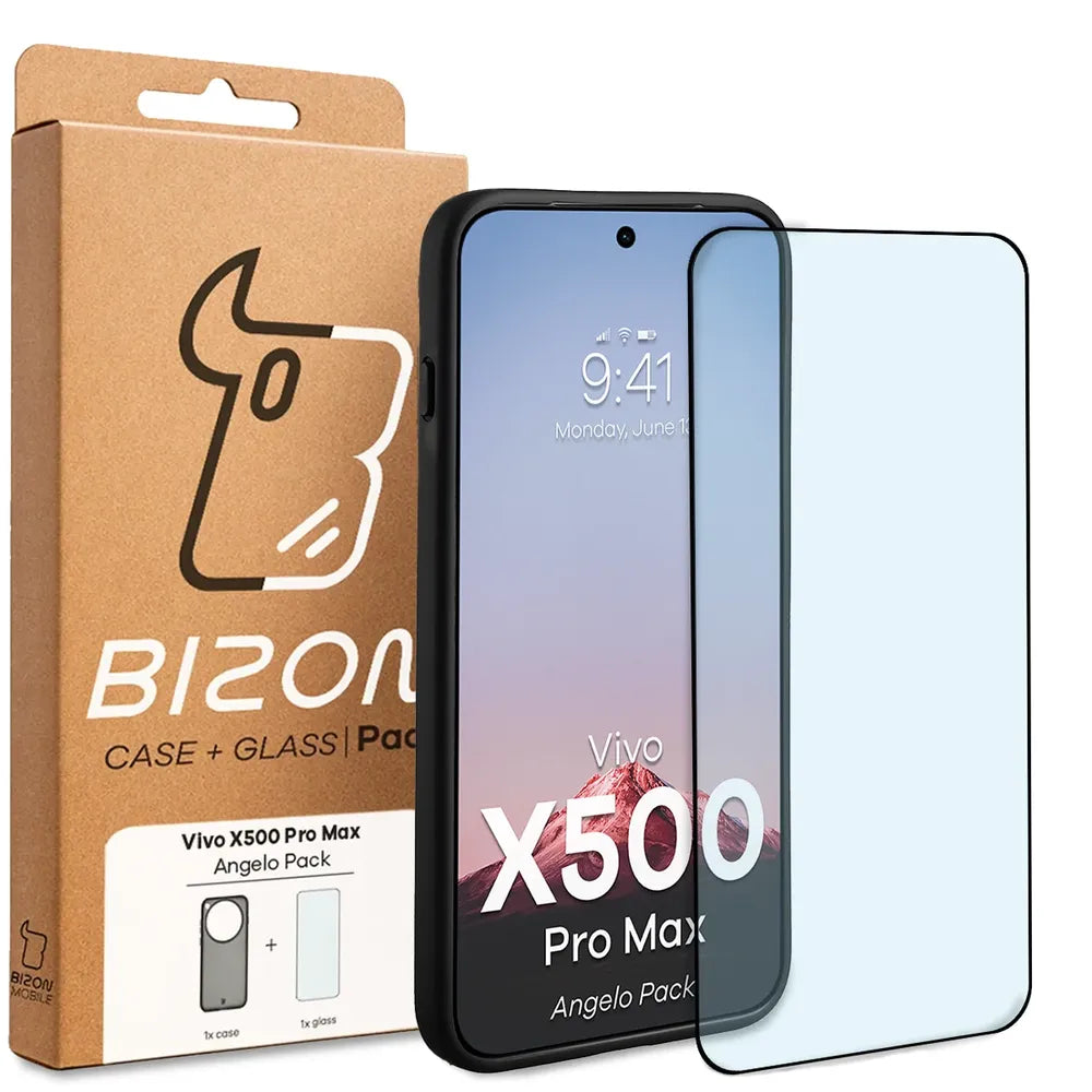 Schutzhülle + gehärtetem Glas für Vivo X500 Pro Max, Bizon Angelo Pack, Getönte mit schwarzem Rahmen (8/8)
