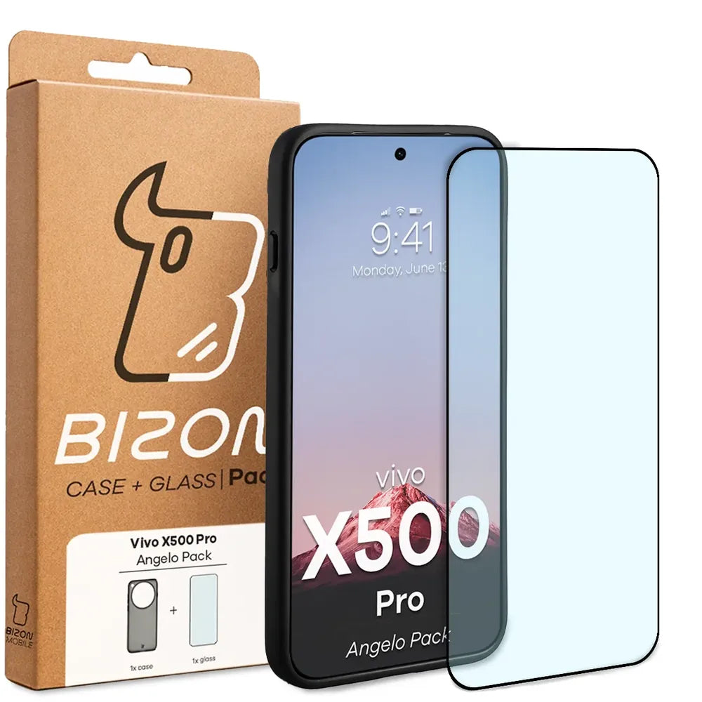 Schutzhülle + gehärtetem Glas für Vivo X500 Pro, Bizon Angelo Pack, Getönte mit schwarzem Rahmen (8/8)