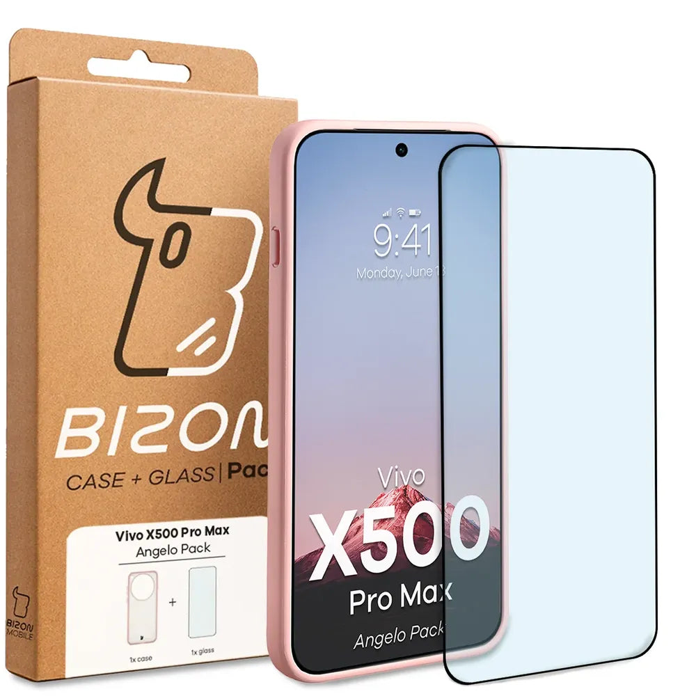 Schutzhülle + gehärtetem Glas für Vivo X500 Pro Max, Bizon Angelo Pack, Semitransparent mit hellrosem Rahmen (8/8)