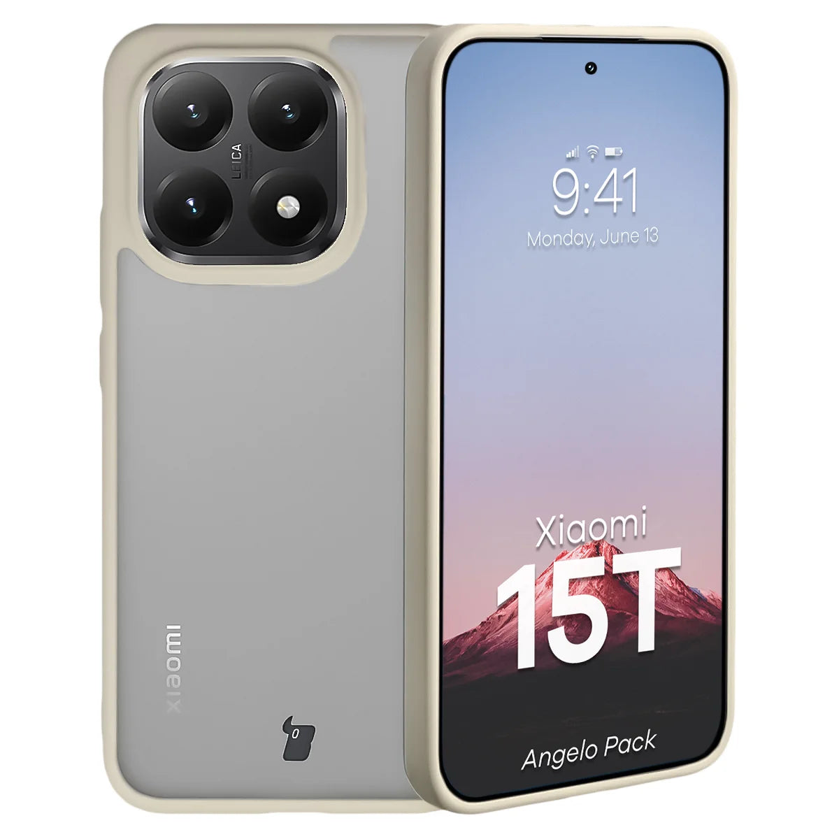 Schutzhülle + gehärtetem Glas für Xiaomi 15T, Bizon Angelo Pack, Semitransparent mit beigem Rahmen