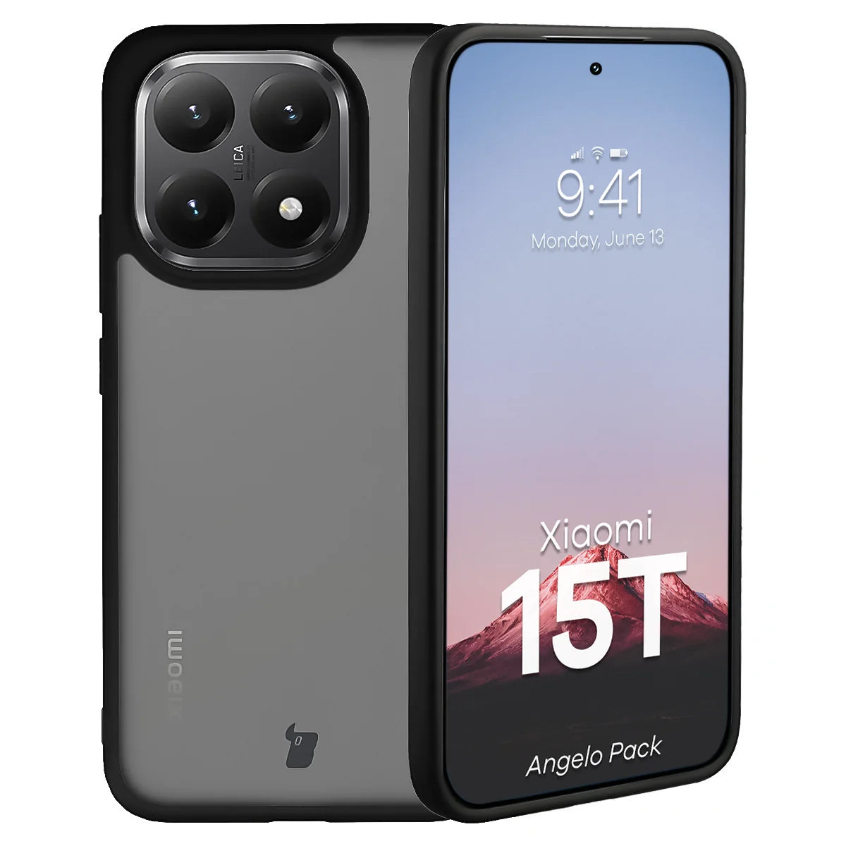 Schutzhülle + gehärtetem Glas für Xiaomi 15T, Bizon Angelo Pack, Getönte mit schwarzem Rahmen